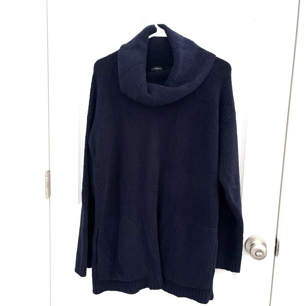 Talbots Funnel Neck sweater Womens XL Wool Blend Oversized Knit Side Zip Pockets